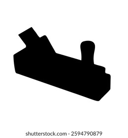 A large carpentry planer symbol in the center. Isolated black symbol. Vector illustration on white background