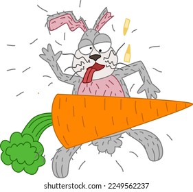 A large carrot fell on the gray hare. Vector illustration