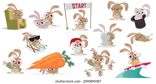 Large Cartoon Collection Of A Crazy Rabbit