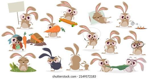 large cartoon collection of a crazy rabbit