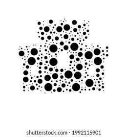 A large castle symbol in the center made in pointillism style. The center symbol is filled with black circles of various sizes. Vector illustration on white background