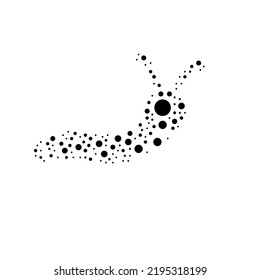 A large caterpillar symbol in the center made in pointillism style. The center symbol is filled with black circles of various sizes. Vector illustration on white background