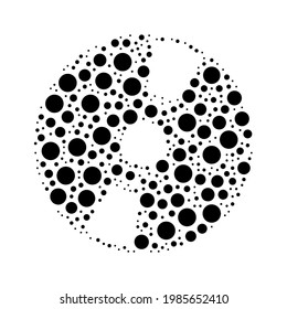 A large cd symbol in the center made in pointillism style. The center symbol is filled with black circles of various sizes. Vector illustration on white background