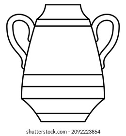 A large ceramic amphora with stripes. Clay vase with two side handles for carrying. Urn, an object for interior decoration. Vector icon, outline, isolated. Editable stroke