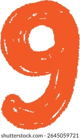 A large chalk-drawn number nine with a textured appearance on a board. The numeral exhibits a rough, hand-drawn style with visible chalk marks. Cartoon vector illustration.
