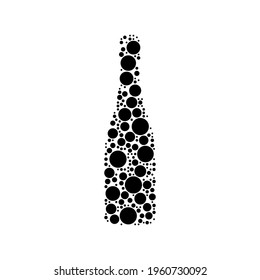 A large champagne symbol in the center made in pointillism style. The center symbol is filled with black circles of various sizes. Vector illustration on white background