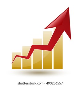 large chart and arrow on a white background in progress