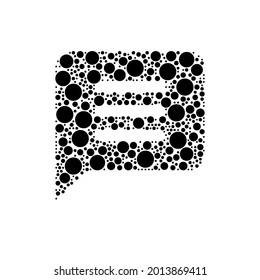 A large chat symbol in the center made in pointillism style. The center symbol is filled with black circles of various sizes. Vector illustration on white background