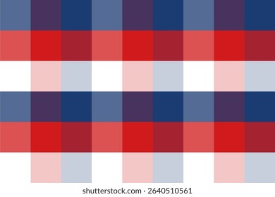 Large check gingham pattern in bold patriotic tones, ideal for 4th of July crafts, party supplies, and fabric.