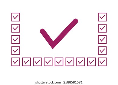 A large check mark stands out against a grid of check boxes..