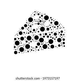 A large cheese symbol in the center made in pointillism style. The center symbol is filled with black circles of various sizes. Vector illustration on white background