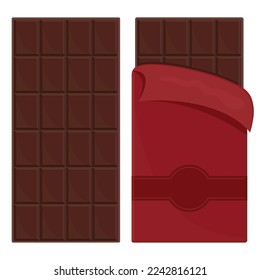 Large chocolate bar in a package, color isolated vector illustration in cartoon style