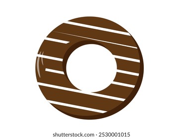 large chocolate donut with icing on a white background , 