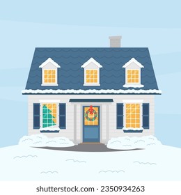 Large Christmas cottage on a snowy background