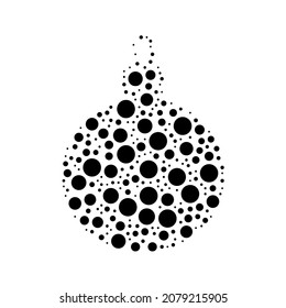 A large Christmas tree toy in the center made in pointillism style. The center symbol is filled with black circles of various sizes. Vector illustration on white background