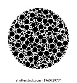 A large circle in the center made in pointillism style. The center symbol is filled with black circles of various sizes. Vector illustration on white background