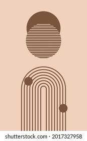 Un gran círculo de líneas curvas. Abstracción geométrica. Resumen de pintura interior, postal, icono, cubierta o afiche. Estilo boho, escandinavo, minimalismo.