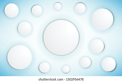Large circles and small circles full of white and shadows, blue abstract backgrounds and space for content or text - vector