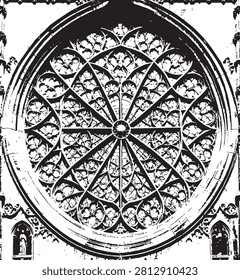 Large circular stained glass window with intricate stone carvings