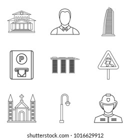 Large city icons set. Outline set of 9 large city vector icons for web isolated on white background