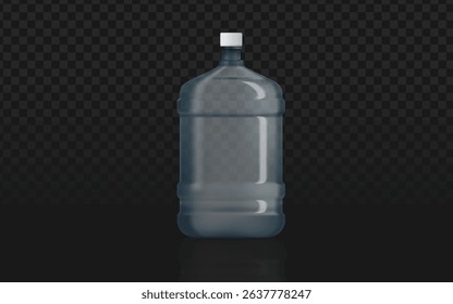 Large clear plastic 'galon' bottle with structural ribbing, ideal for refill station signage, sustainable product lines, or household water branding. High-detail vector isolated