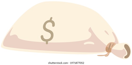 Large cloth bag with dollar symbol. Sack with coins as symbol of wealth and success. Container with money isolated on white background. Income and high earnings in cash. Bag with dollar bills
