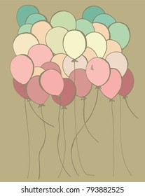 A large cloud of balloons, the most delicate shades.