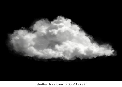 large cloud of smoke, steam on black background. Horizontal vector image of natural element in the form of cloud on black background