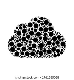 A large cloud symbol in the center made in pointillism style. The center symbol is filled with black circles of various sizes. Vector illustration on white background