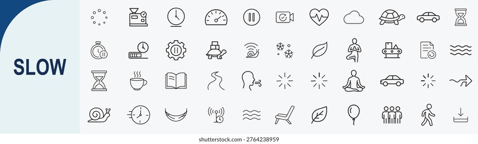Large Collection of 40 Outline Slow Motion and Patience Icons for Web Interface and Time Management Concepts