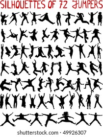 large collection - 72 profiles of people jumping