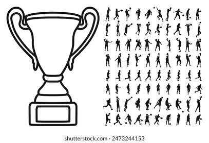 Large collection of 80 silhouettes of basketball players, weight lifters, runners