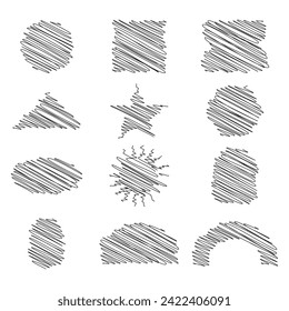 Large Collection of Abstract Black Backgrounds or Patterns. Various Line doodle shapes. Contemporary modern trendy Vector Illustration.