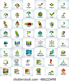 Gran colección de íconos de negocios con logotipo geométrico abstracto. Ideas web universales y coloridas inusuales creadas con ondas