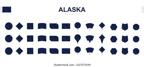 Große Sammlung von Alaska-Flaggen verschiedener Formen und Effekte. Große Menge an Vektorflagge.