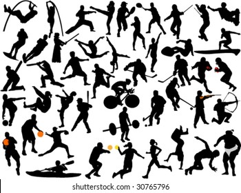 large collection of athletes silhouette