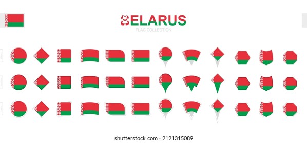 Large collection of Belarus flags of various shapes and effects. Big set of vector flag.
