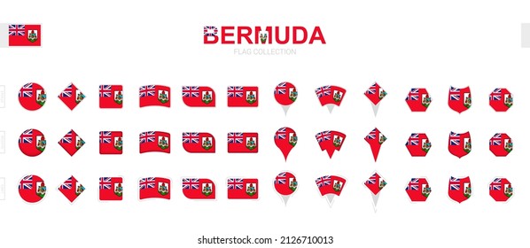Large collection of Bermuda flags of various shapes and effects. Big set of vector flag.