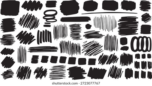 Große Sammlung von schwarzen Tinte Kritzeleien handgezeichnete Marker Striche und chaotische Pinsel Texturen für abstrakte Grafik-Design