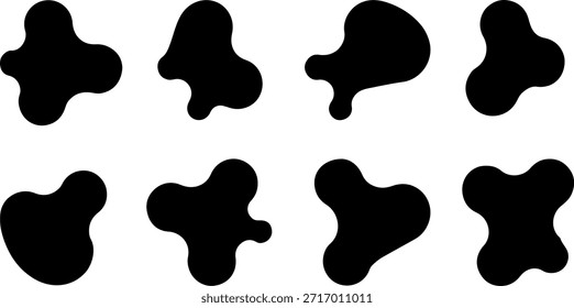 große Sammlung von schwarzen organischen flüssigen Blobsilhouetten und abstrakten Splash-Formen einzeln auf weißem Hintergrund