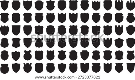 large collection of black shield silhouettes and heraldic crest shapes