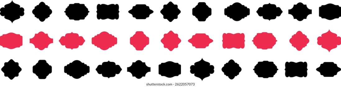 Large collection of black silhouette vector frames and cartouches with ornate curved classical designs