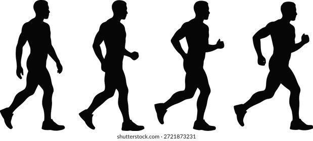 Una Grande colección de siluetas negras que muestran a varias personas, hombres y mujeres, en diferentes poses de pie y caminando.