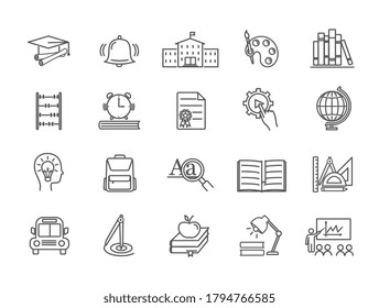 Large Collection Of Black And White Vector Line Drawn Education Icons With College, Books, Teaching, Activities And Curriculum On White For Design Elements