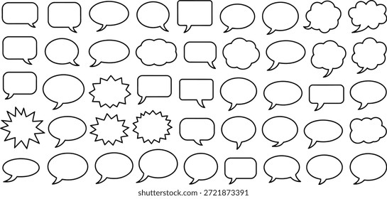 A large collection of blank speech and thought bubbles in various shapes, perfect for conversation, ideas, or messaging designs.