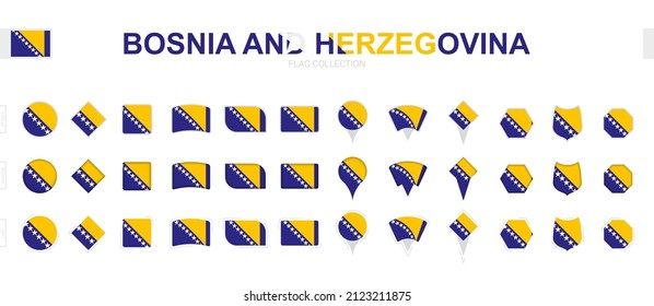 Large collection of Bosnia and Herzegovina flags of various shapes and effects. Big set of vector flag.