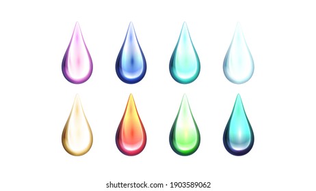 Large collection of bright colored paint drops isolated on white background