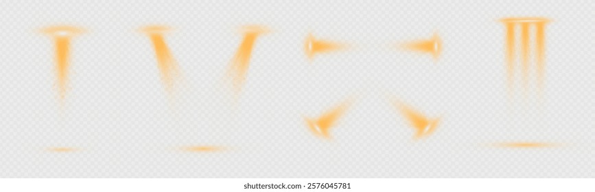 Large collection of bright yellow light effects for your design on transparent background. Sparkle sun rays. Sunbeams special lens flare. Golden star. Vector.