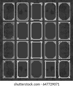 Large collection of calligraphic frames in vintage and retro style on a chalkboard background