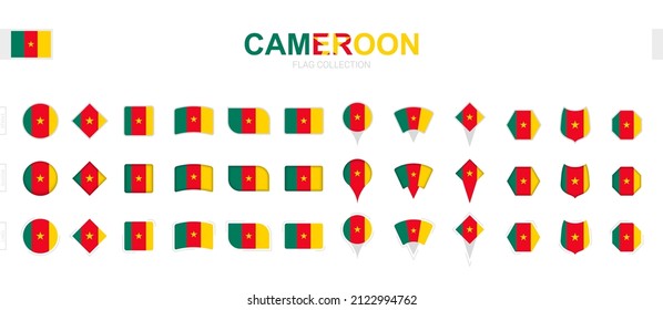 Large collection of Cameroon flags of various shapes and effects. Big set of vector flag.